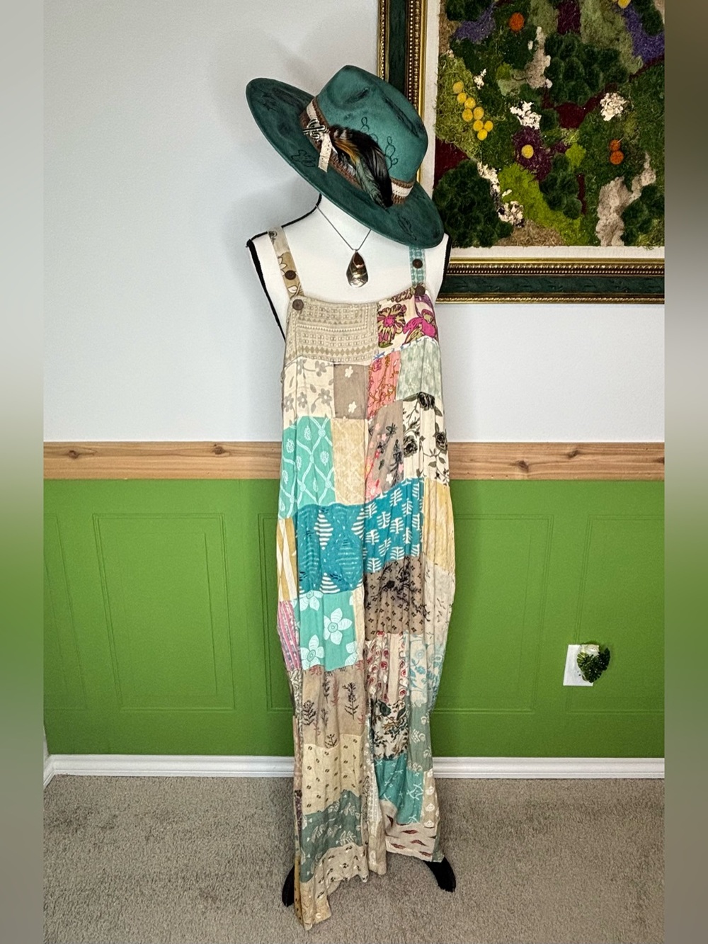 NWT Blue Sky Patchwork Multicolor Overalls - Picture 2 of 14